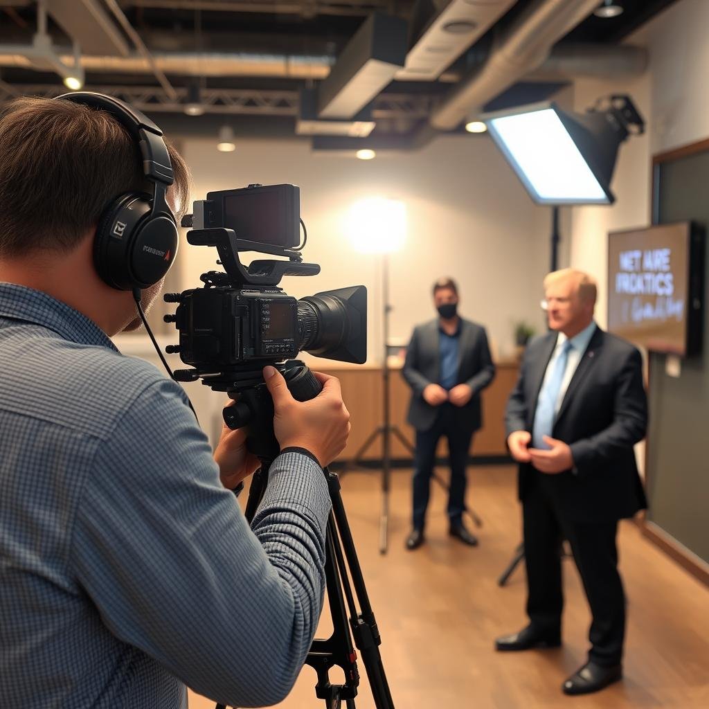 Corporate video filming in progress at Charlotte business location Corporate video filming in progress at Charlotte business location