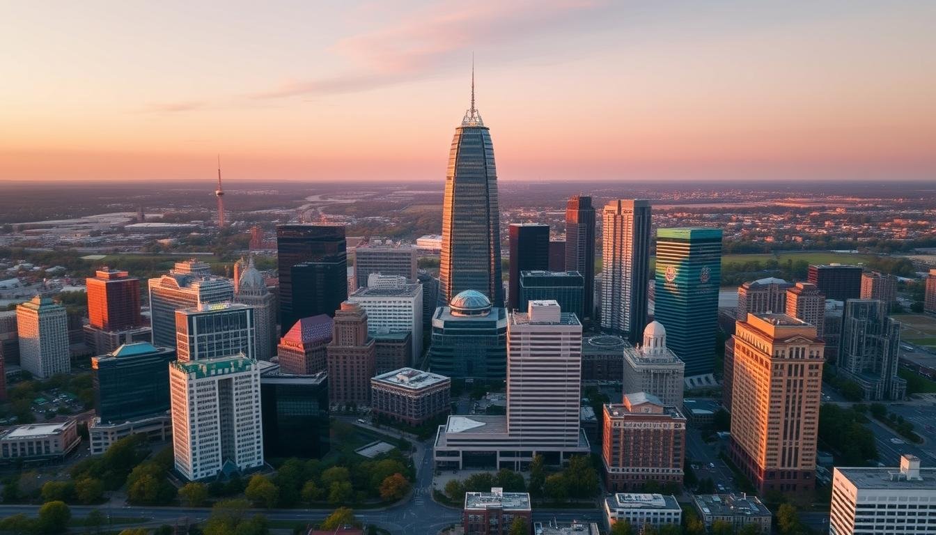 Drone shot of Charlotte skyline for corporate video Drone shot of Charlotte skyline for corporate video