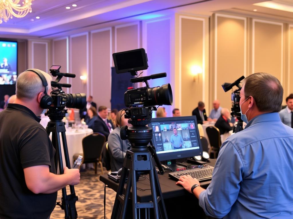 Charlotte Video Production crew live streaming a corporate event Charlotte Video Production crew live streaming a corporate event