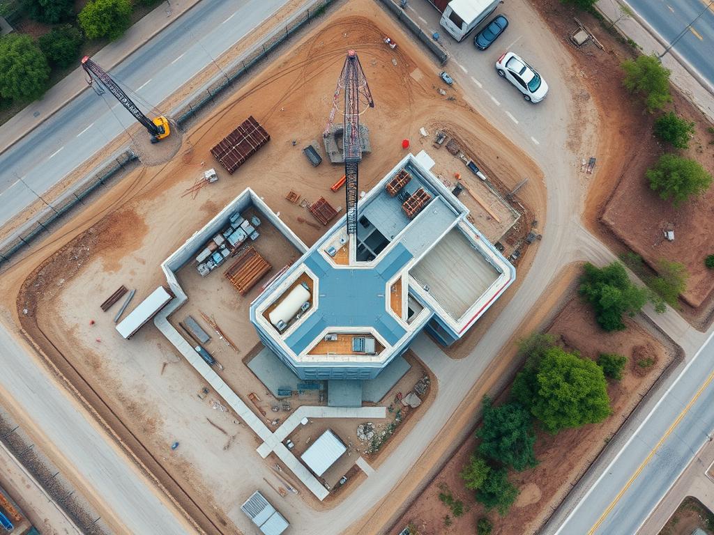 Construction site progress documented with complementary drone service Construction site progress documented with complementary drone service