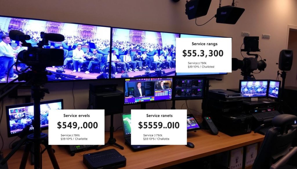 Professional live streaming setup with price indicators for Charlotte services